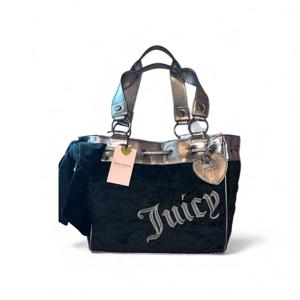 Juicy Couture Vintage Dreams Velour Daydreamer Tote Bag Liquorice Gunmetal Y2K